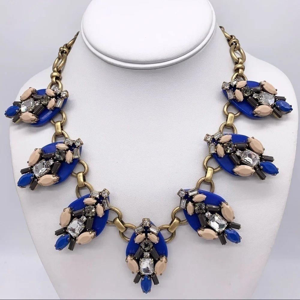 J. Crew Blue Tan Brown Jeweled Necklace